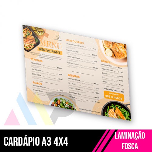 10 Cardápio A3 | 4/4 | Laminação Fosca 1x1