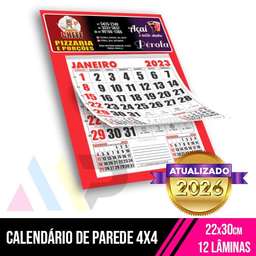 Calendário de Parede | 22x30cm | 12 Lâminas 4/0