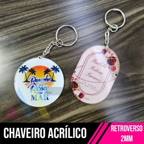 24 Chaveiro Acrílico Impressão Retroverso + Branco 2mm