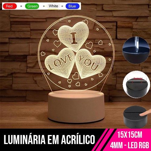 Luminária em Acrílico 4mm Led RGB - love