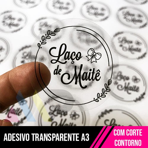 Adesivo Vinil Brilho Transparente Folha A3 com corte contorno