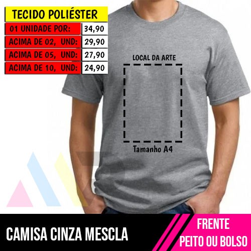 Camisa Poliéster Cinza Mescla Arte Frente